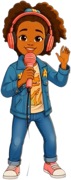 Zaree singing into a pink microphone